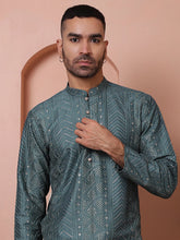 Men's Embroidered and Sequins Kurtas-KO-5063Teal